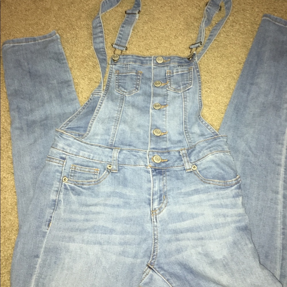 Light denim long overalls